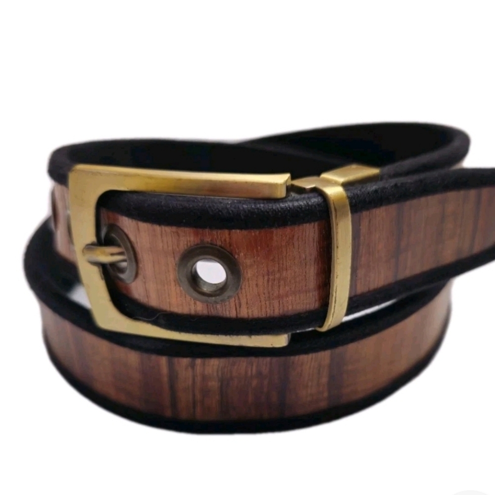 Unique Stunning Womens Woodgrain w/ Black Trim Belt Waist Size 34"-38"